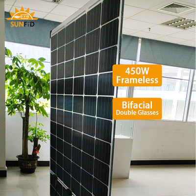 आवासीय ऊर्जा भंडारण प्रणाली के लिए 450W फ्रेमलेस मोनोक्रिस्टलाइन सोलर पैनल बिफेशियल 10BB