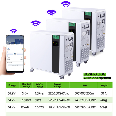 7.5KWH आवासीय ऊर्जा भंडारण प्रणाली 5KWH सभी एक लिथियम बैटरी में