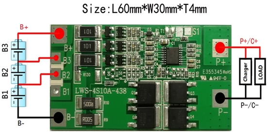 रिचार्जेबल बीएमएस बैटरी लिथियम 3.2v 4s 10a 12.8v सुरक्षा सर्किट बोर्ड